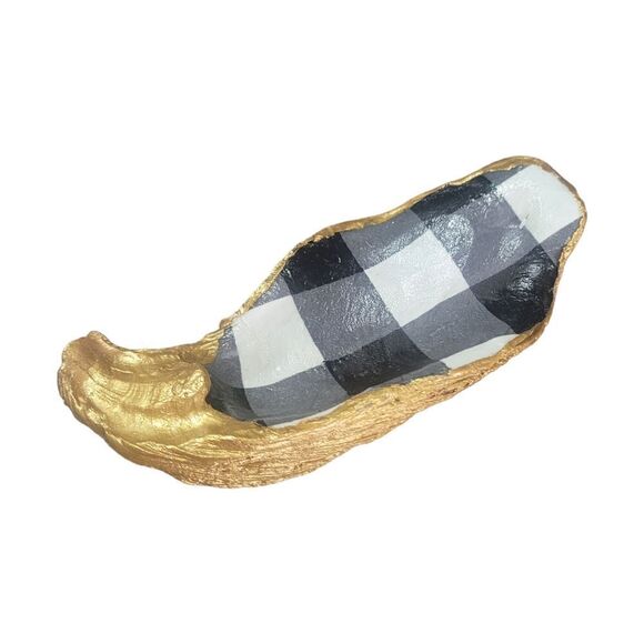 Handmade black & white Buffalo plaid trinket tray oyster - Picture 2 of 2